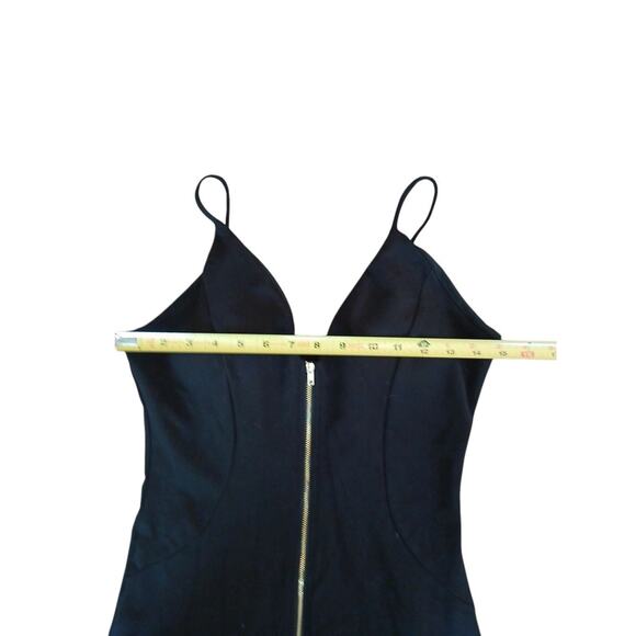 Haute Monde Dress Gold Zip Front Bodycon Size M Black V-Neck Spaghetti Straps - Picture 11 of 16
